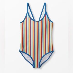 Hanna Andersson one piece swimsuit striped rainbow colorful scoop crisscross